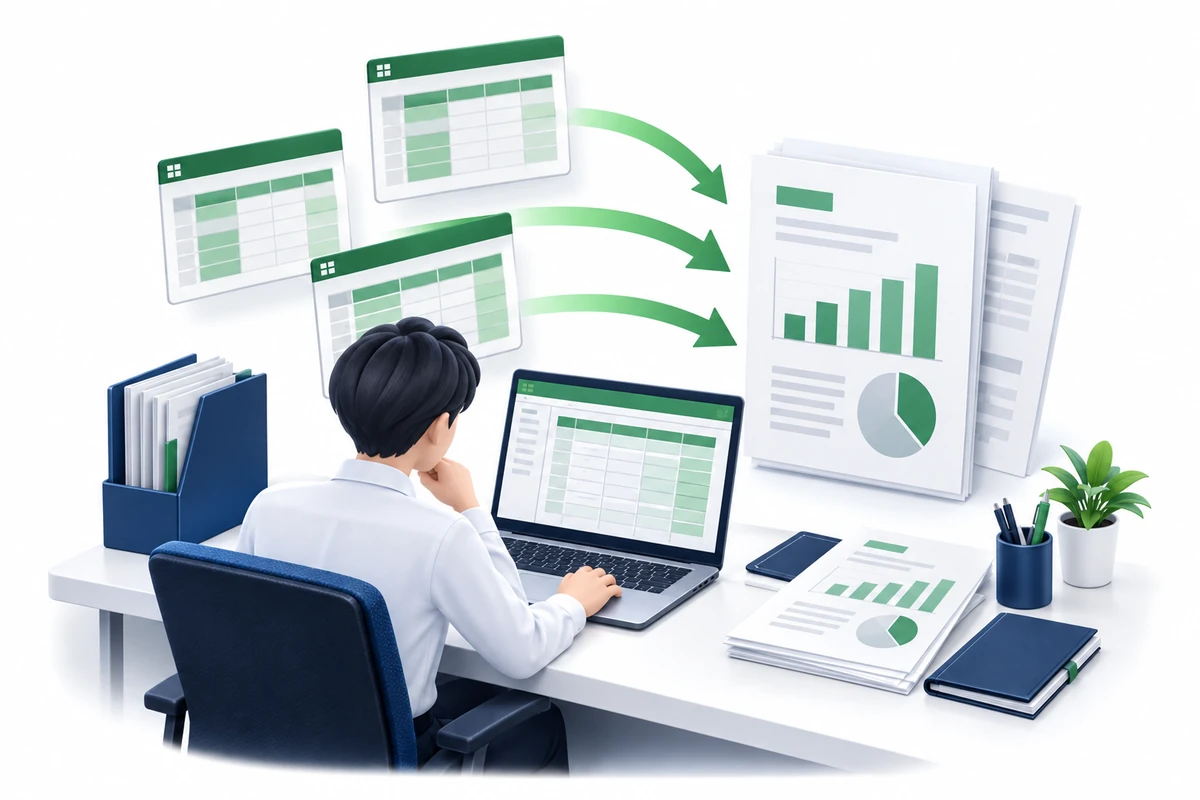 Excelの集計と紙の帳票を整理し、転記作業を見直すイメージ